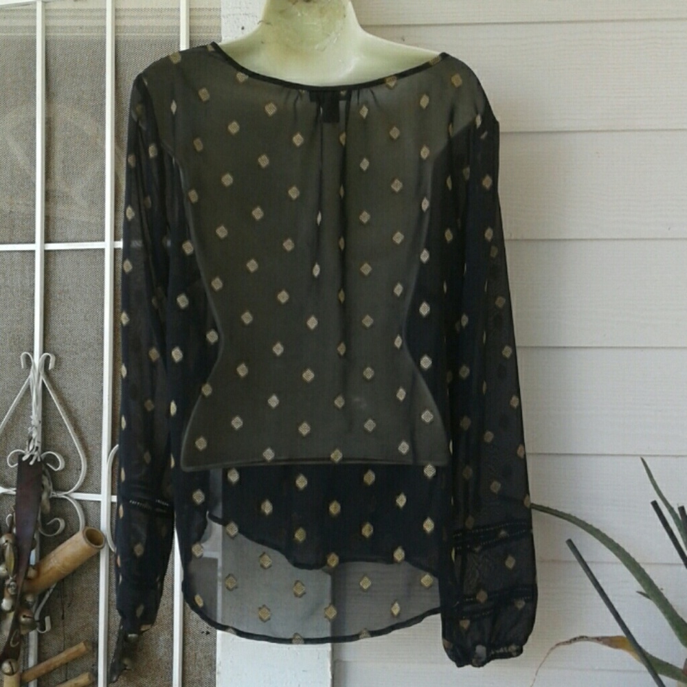 LUCKY BRAND BLACK WITH ABSTRACT PRINT BOHO TOP - Picture 2 of 4